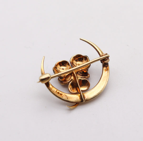 -Edwardian 1905 Art Nouveau Pansy Enameled Pin Brooch in 14Kt Gold With Natural Pearl