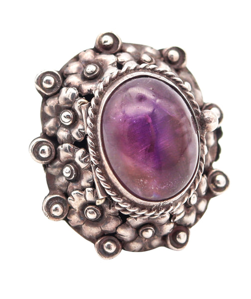 ART-DECO 1930 Poison Hidden-Box Ring In .925 Sterling Silver With Purple Amethyst