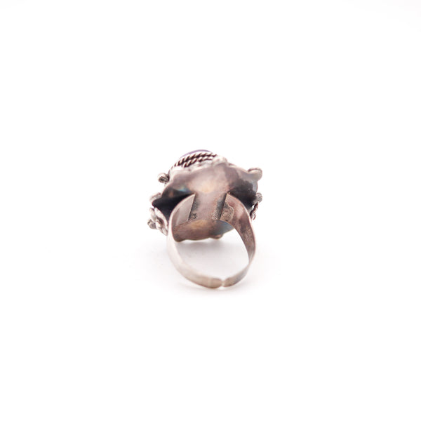 ART-DECO 1930 Poison Hidden-Box Ring In .925 Sterling Silver With Purple Amethyst