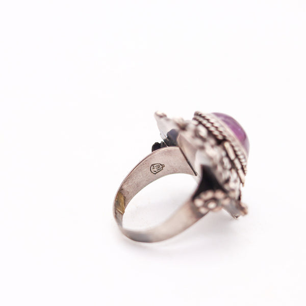 ART-DECO 1930 Poison Hidden-Box Ring In .925 Sterling Silver With Purple Amethyst