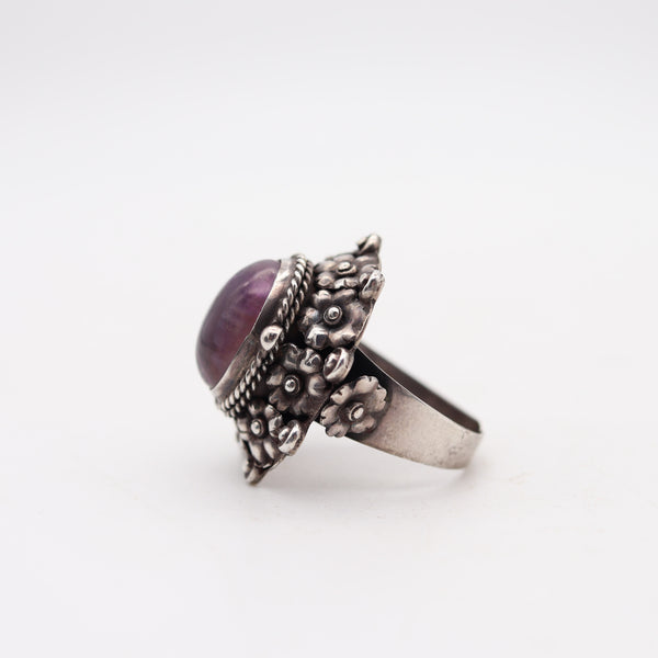 ART-DECO 1930 Poison Hidden-Box Ring In .925 Sterling Silver With Purple Amethyst