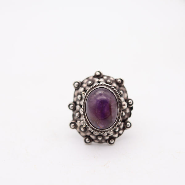 ART-DECO 1930 Poison Hidden-Box Ring In .925 Sterling Silver With Purple Amethyst