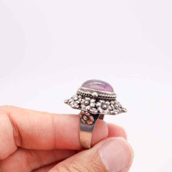 ART-DECO 1930 Poison Hidden-Box Ring In .925 Sterling Silver With Purple Amethyst