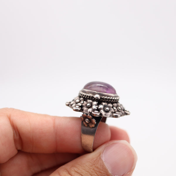 ART-DECO 1930 Poison Hidden-Box Ring In .925 Sterling Silver With Purple Amethyst