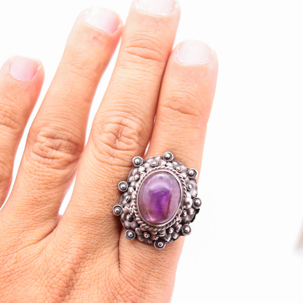 ART-DECO 1930 Poison Hidden-Box Ring In .925 Sterling Silver With Purple Amethyst