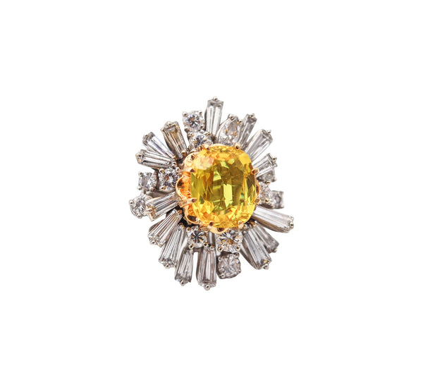 MODERNIST Cluster Cocktail Ring In 18Kt Gold 5.46 Ctw In Diamonds & Yellow Sapphires