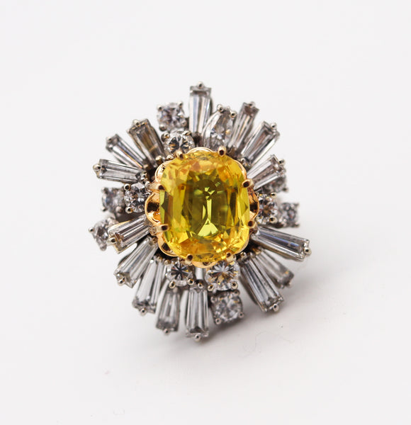 MODERNIST Cluster Cocktail Ring In 18Kt Gold 5.46 Ctw In Diamonds & Yellow Sapphires