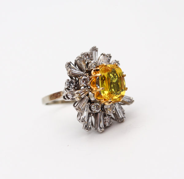 MODERNIST Cluster Cocktail Ring In 18Kt Gold 5.46 Ctw In Diamonds & Yellow Sapphires