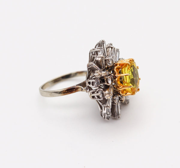 MODERNIST Cluster Cocktail Ring In 18Kt Gold 5.46 Ctw In Diamonds & Yellow Sapphires