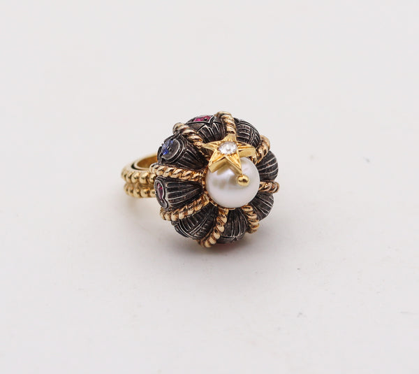 -Nardi Venice Unusual Turban Cocktail Ring In 18Kt Gold With Color Gemstones