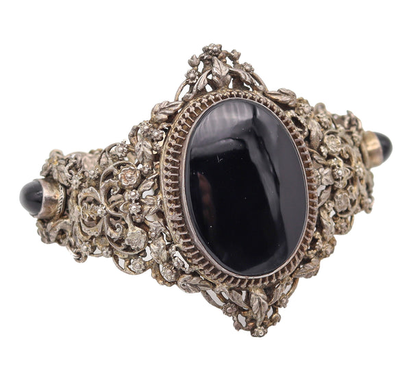 AUSTRIAN HUNGARIAN 1880 Victorian Bracelet In Sterling Silver With Onyxes