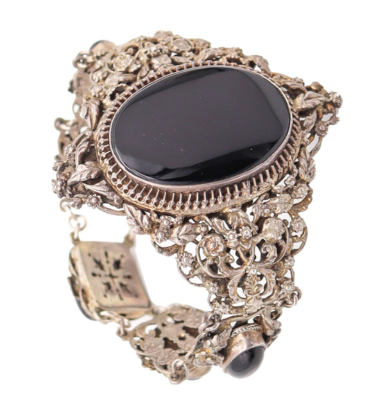 AUSTRIAN HUNGARIAN 1880 Victorian Bracelet In Sterling Silver With Onyxes