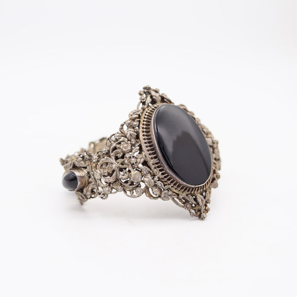 AUSTRIAN HUNGARIAN 1880 Victorian Bracelet In Sterling Silver With Onyxes