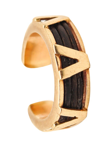 -Valentino 1970 Milano Braided Elephant Hair Ring In 18Kt Yellow Gold
