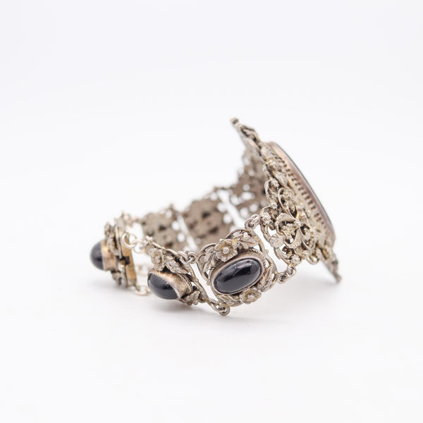 AUSTRIAN HUNGARIAN 1880 Victorian Bracelet In Sterling Silver With Onyxes