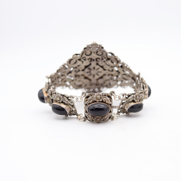 AUSTRIAN HUNGARIAN 1880 Victorian Bracelet In Sterling Silver With Onyxes