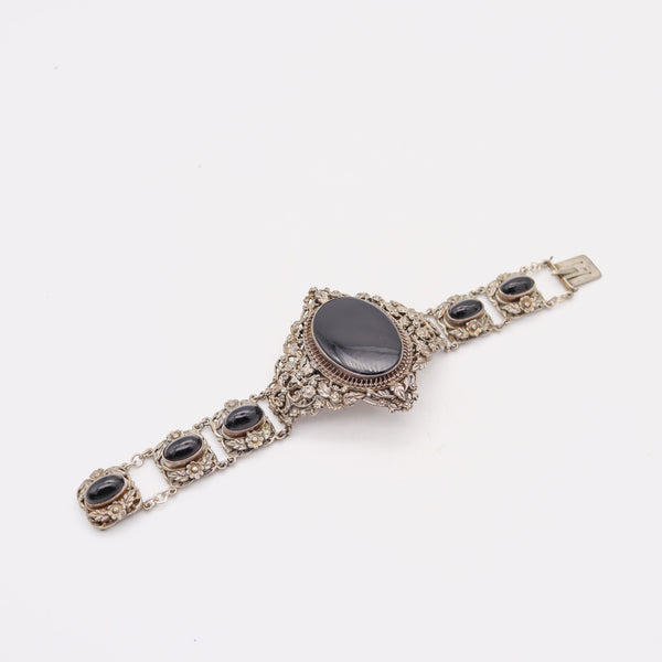 AUSTRIAN HUNGARIAN 1880 Victorian Bracelet In Sterling Silver With Onyxes