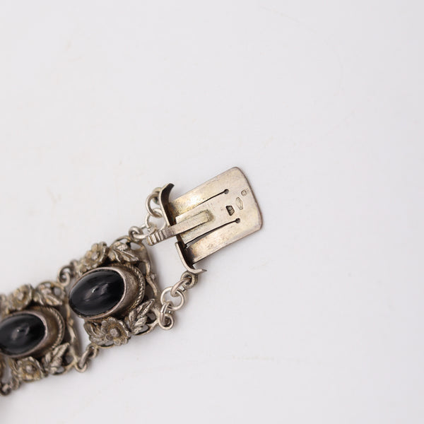 AUSTRIAN HUNGARIAN 1880 Victorian Bracelet In Sterling Silver With Onyxes