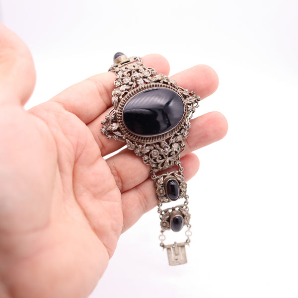 AUSTRIAN HUNGARIAN 1880 Victorian Bracelet In Sterling Silver With Onyxes