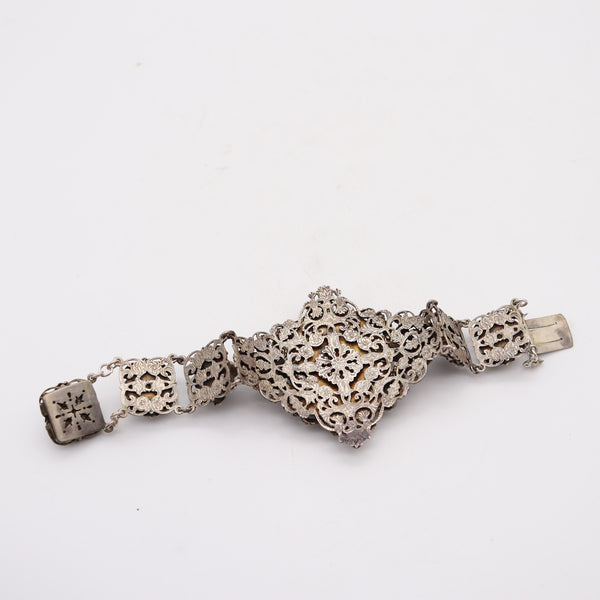 AUSTRIAN HUNGARIAN 1880 Victorian Bracelet In Sterling Silver With Onyxes