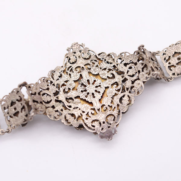 AUSTRIAN HUNGARIAN 1880 Victorian Bracelet In Sterling Silver With Onyxes