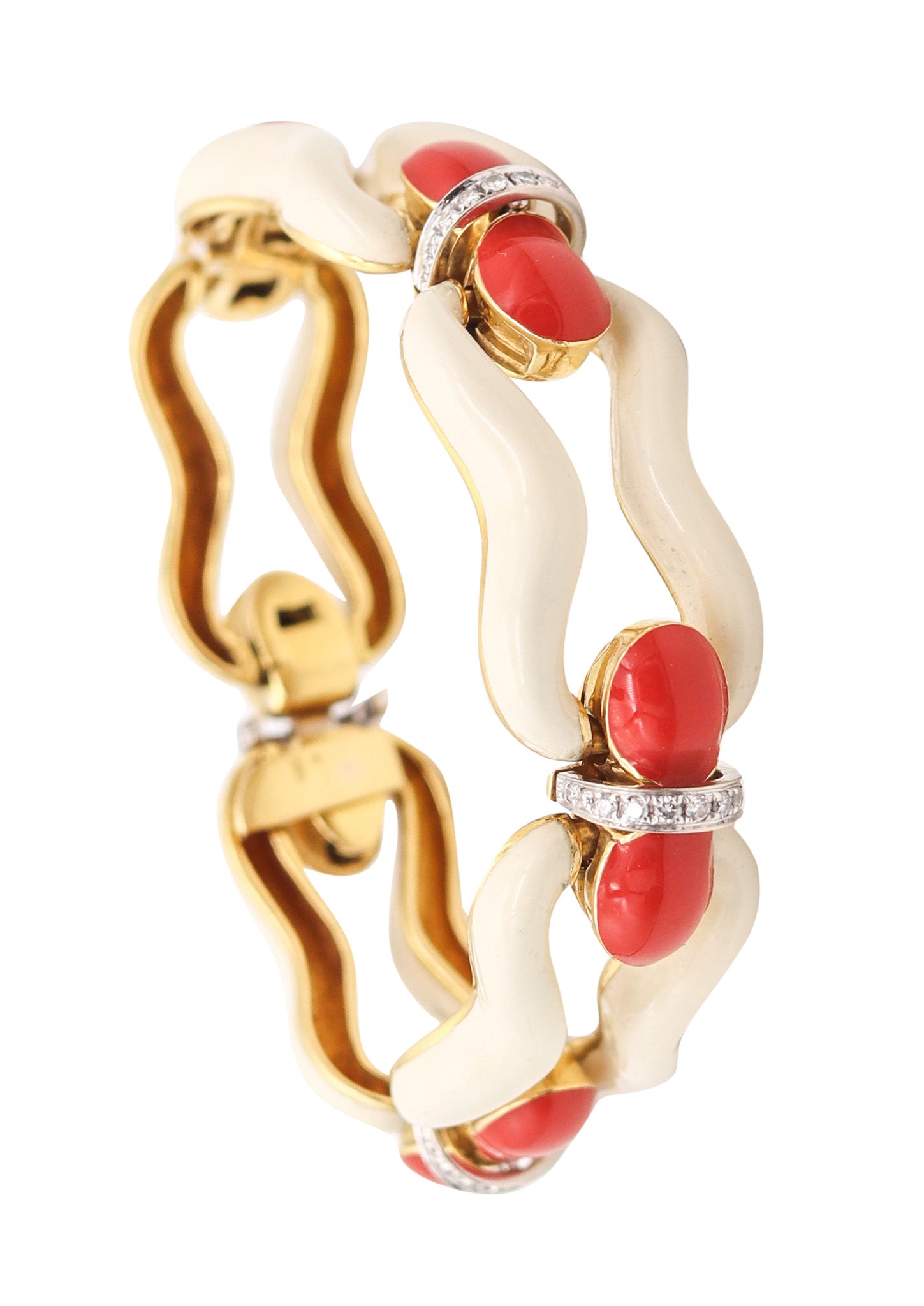 DAVID WEBB 1976 Enameled Bracelet In Solid 18kt Yellow Gold With Diamonds
