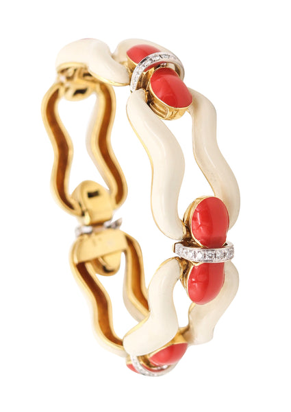 DAVID WEBB 1976 Enameled Bracelet In Solid 18kt Yellow Gold With Diamonds