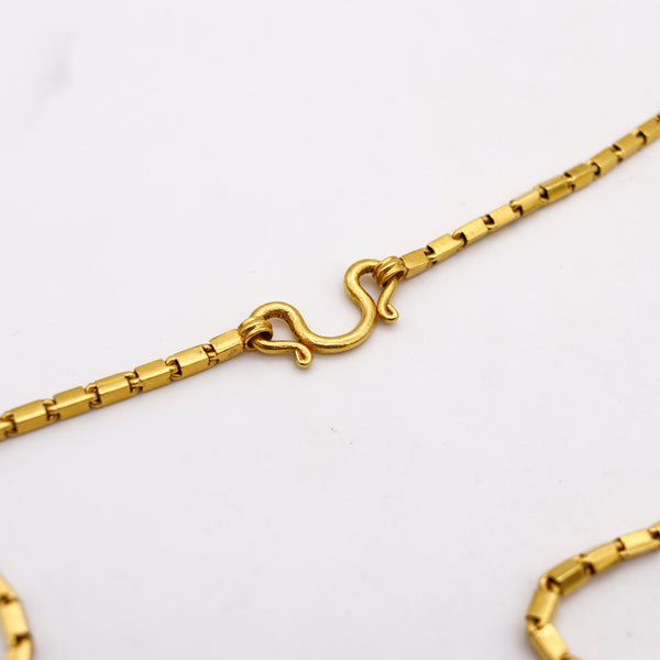 -Hammered Long Necklace Chain In Solid 22Kt Yellow Gold With Hooks