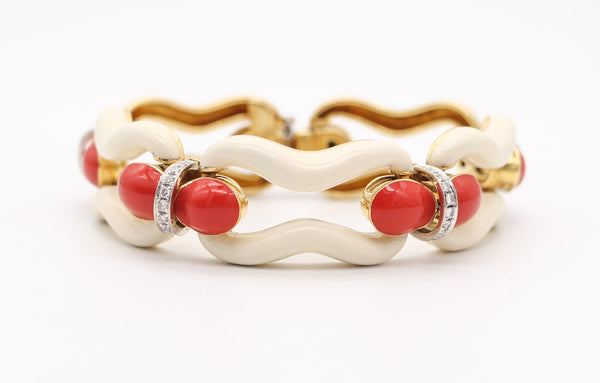 DAVID WEBB 1976 Enameled Bracelet In Solid 18kt Yellow Gold With Diamonds