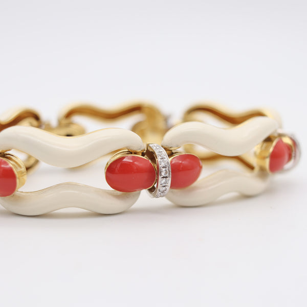 DAVID WEBB 1976 Enameled Bracelet In Solid 18kt Yellow Gold With Diamonds