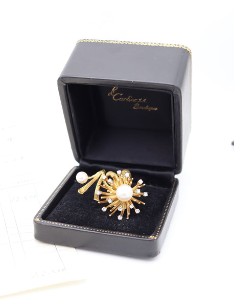 CARTIER 1970 Roger Lucas Sculptural Cocktail Ring With Diamonds & Pearls