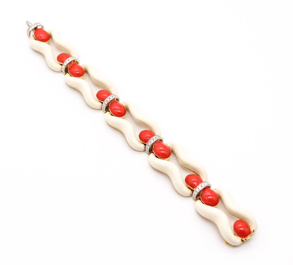 DAVID WEBB 1976 Enameled Bracelet In Solid 18kt Yellow Gold With Diamonds