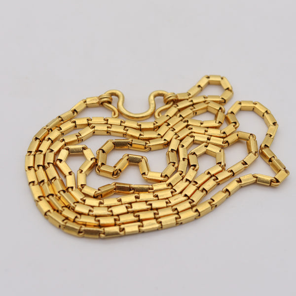 -Hammered Long Necklace Chain In Solid 22Kt Yellow Gold With Hooks
