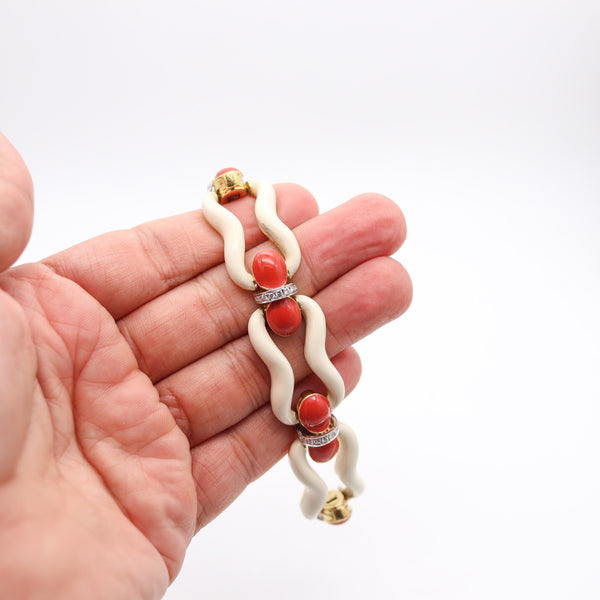 DAVID WEBB 1976 Enameled Bracelet In Solid 18kt Yellow Gold With Diamonds