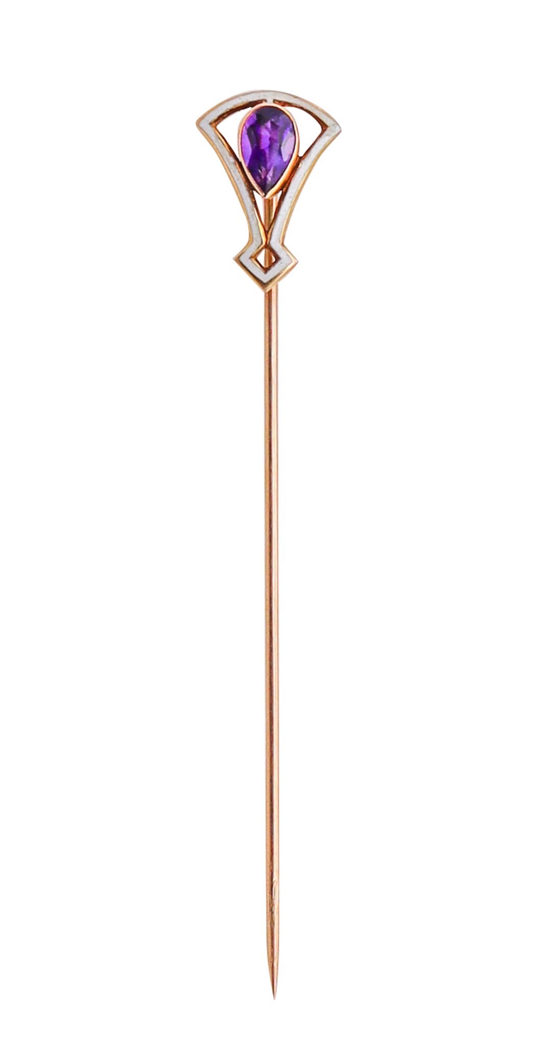 -Art Deco 1920 Enameled Stick Pin In 14Kt Yellow Gold With Purple Amethyst