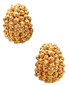 TIFFANY & CO. 1970 Modernist Clips-On Earrings In Solid Textured 18Kt Yellow Gold