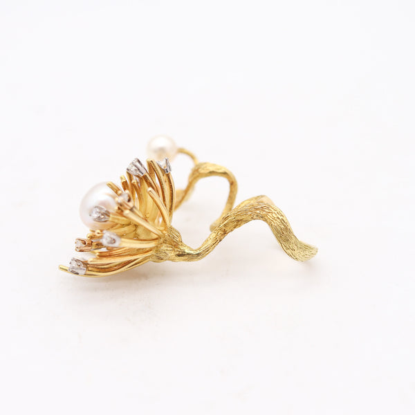 CARTIER 1970 Roger Lucas Sculptural Cocktail Ring With Diamonds & Pearls