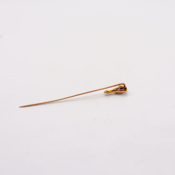 -Art Deco 1920 Enameled Stick Pin In 14Kt Yellow Gold With Purple Amethyst