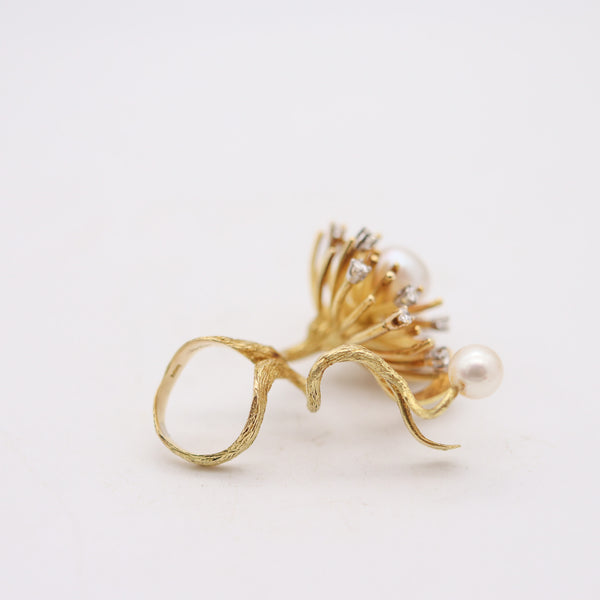 CARTIER 1970 Roger Lucas Sculptural Cocktail Ring With Diamonds & Pearls