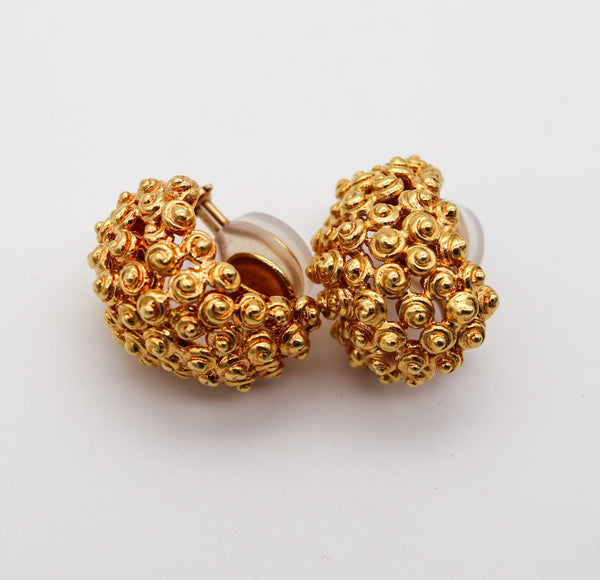 TIFFANY & CO. 1970 Modernist Clips-On Earrings In Solid Textured 18Kt Yellow Gold