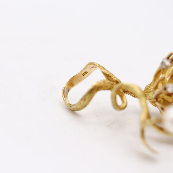 CARTIER 1970 Roger Lucas Sculptural Cocktail Ring With Diamonds & Pearls