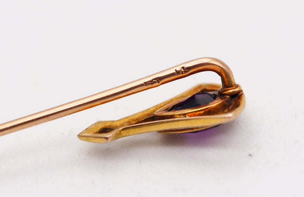 -Art Deco 1920 Enameled Stick Pin In 14Kt Yellow Gold With Purple Amethyst