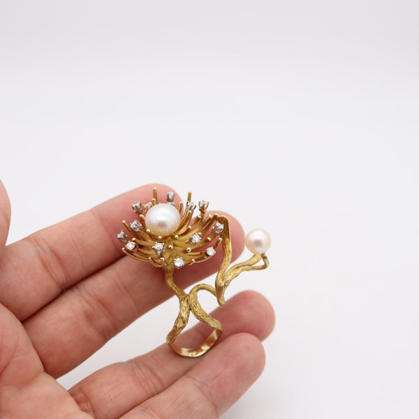 CARTIER 1970 Roger Lucas Sculptural Cocktail Ring With Diamonds & Pearls