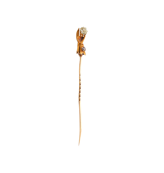 -Victorian 1880 Hand Glove Stick Pin In 18Kt Gold With Rose Cut Diamonds