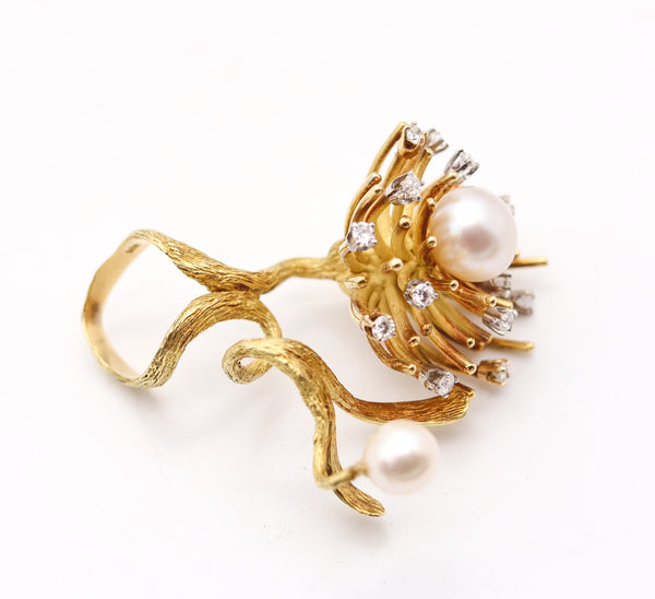 CARTIER 1970 Roger Lucas Sculptural Cocktail Ring With Diamonds & Pearls