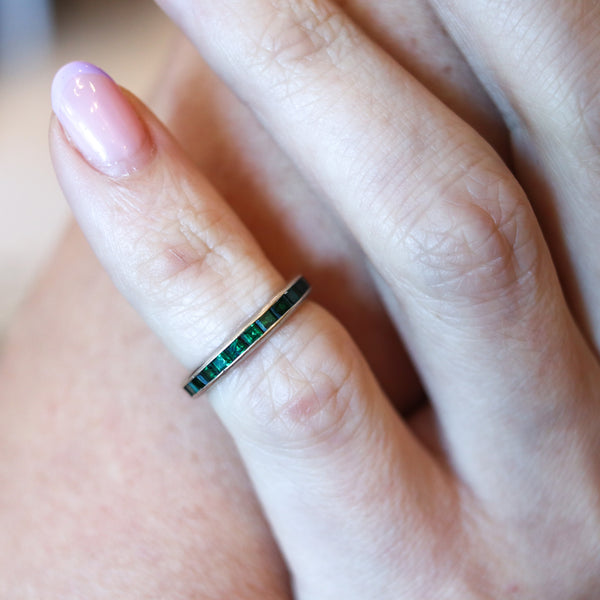 ART DECO 1930 Eternity Ring Band In 14Kt White Gold With Emeralds