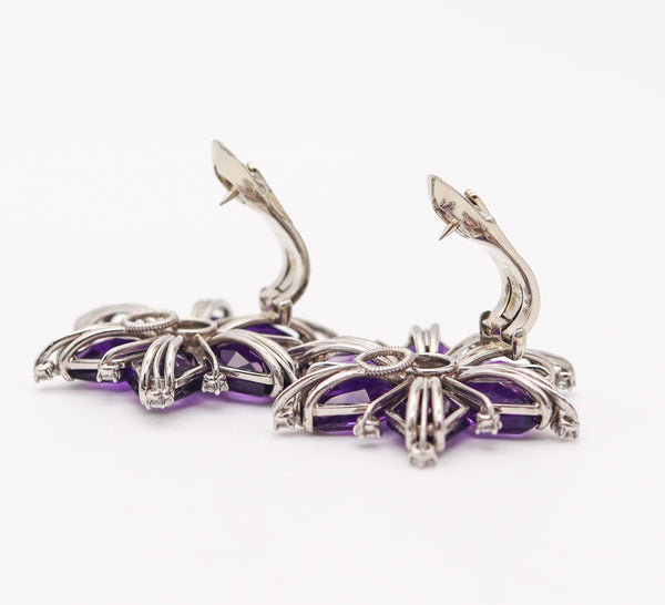 OSCAR HEYMAN 1935 Art-Deco Platinum Clips-Earrings With Amethysts & Diamonds