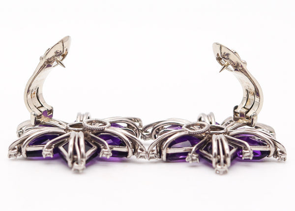 OSCAR HEYMAN 1935 Art-Deco Platinum Clips-Earrings With Amethysts & Diamonds