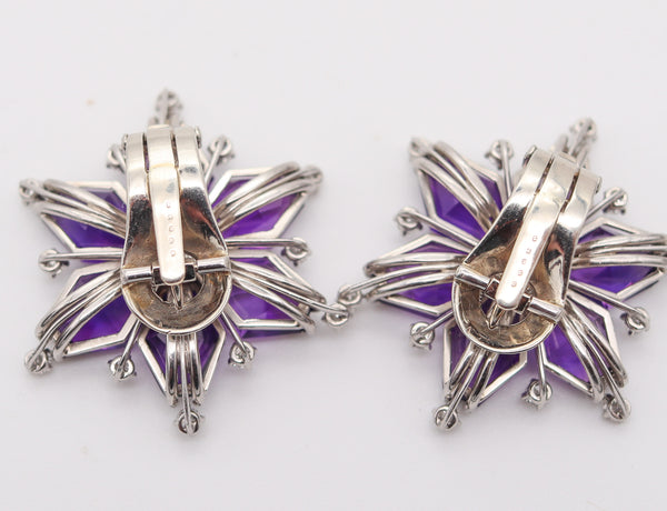 OSCAR HEYMAN 1935 Art-Deco Platinum Clips-Earrings With Amethysts & Diamonds