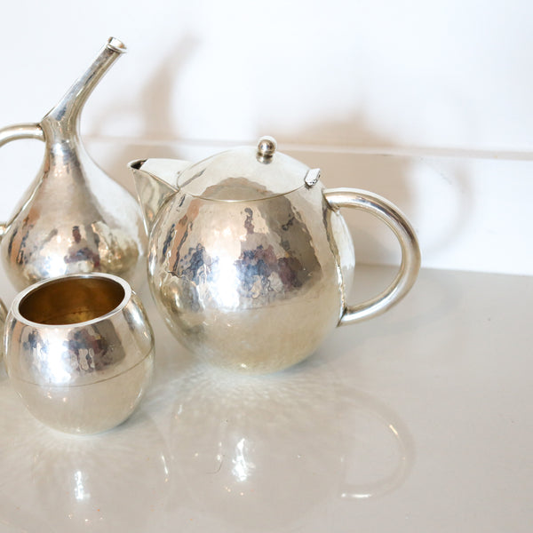 LALAOUNIS 1970 Greek Coffee-Tea Set In Hammered .900 Sterling Silver